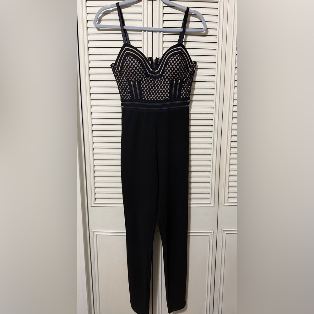 Fashion Nova Black Mesh Detail Jumpsuit